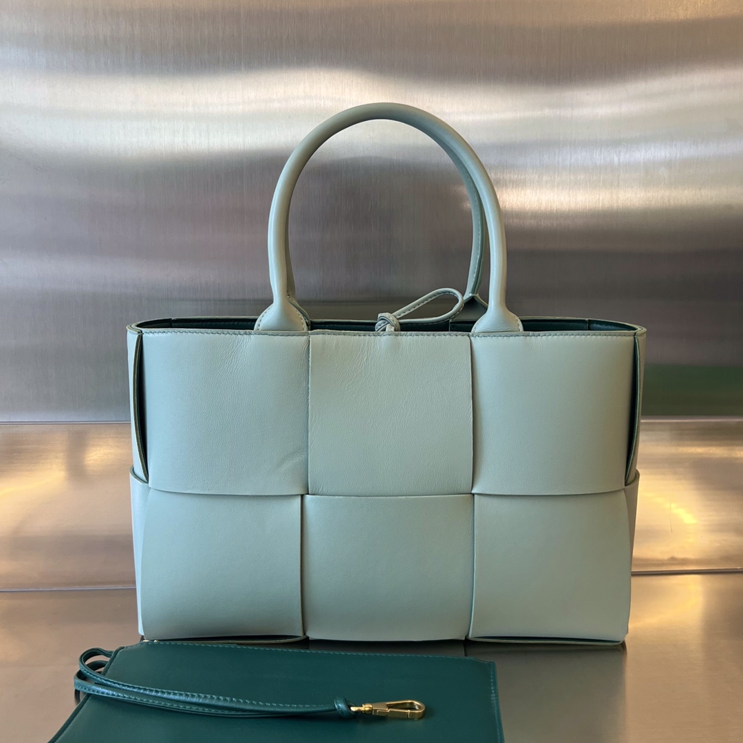 Small Arco Intreccio Leather Tote Bag Sky Blue